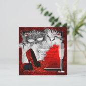 Vrouwen rood en zwart gemaskerd verjaardagsfeest kaart (Staand voorkant)