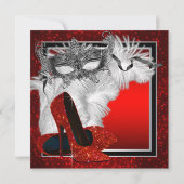 Vrouwen rood en zwart gemaskerd verjaardagsfeest kaart (Achterkant)