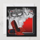 Vrouwen rood en zwart gemaskerd verjaardagsfeest kaart (Achterkant)