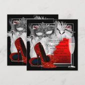 Vrouwen rood en zwart gemaskerd verjaardagsfeest kaart (Voorkant / Achterkant)
