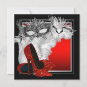 Vrouwen rood en zwart gemaskerd verjaardagsfeest kaart (Achterkant)