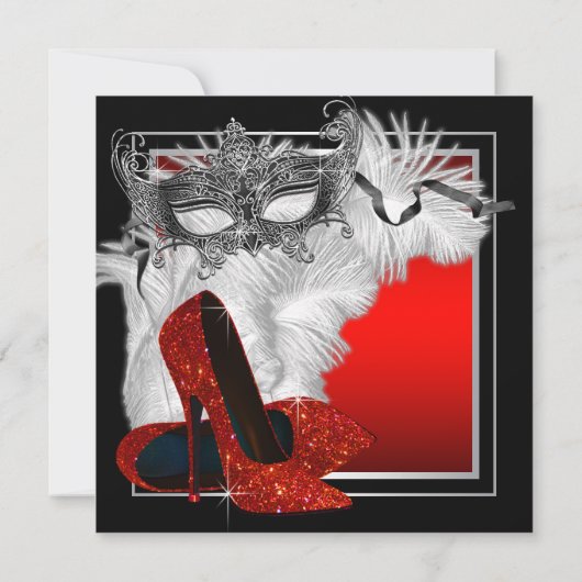Vrouwen rood en zwart gemaskerd verjaardagsfeest kaart (Achterkant)