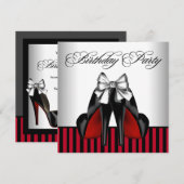 Vrouwen rood en zwart verjaardagsfeest kaart (Voorkant / Achterkant)