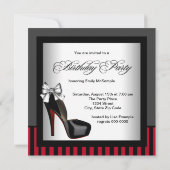 Vrouwen rood en zwart verjaardagsfeest kaart (Achterkant)