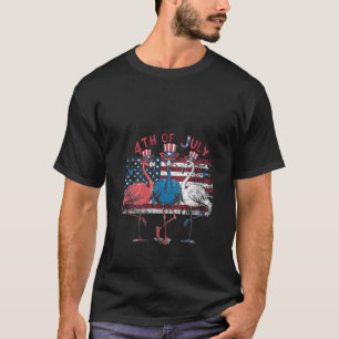 Vrouwen Rood Wit Blauw Flamingo Vuurwerk 4e van Ju T-shirt