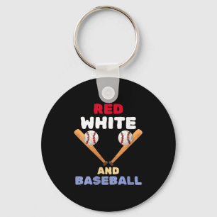 Vrouwen rood wit en honkbal patriottische knuppel sleutelhanger