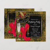 Vrouwen Rood Zwart Goud Hoge Heel Verjaardagsfeest Kaart (Voorkant / Achterkant)
