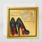 Vrouwen Rood Zwart Goud Verrassing 60e Verjaardags Kaart (Voorkant)