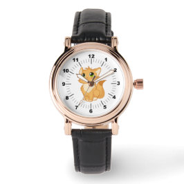 Vrouwen Roos Gouden Vintage- Schattige Cat Horloge