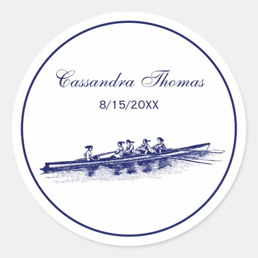 Vrouwen Rowers-team watersport blauw Ronde Sticker (Voorkant)