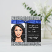 Vrouwen Royal Blue Diamond Foto Verjaardagsfeest Kaart (Staand voorkant)
