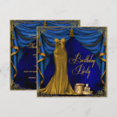 Vrouwen Royal Blue Gold Art Deco Verjaardagsfeest Kaart (Voorkant / Achterkant)