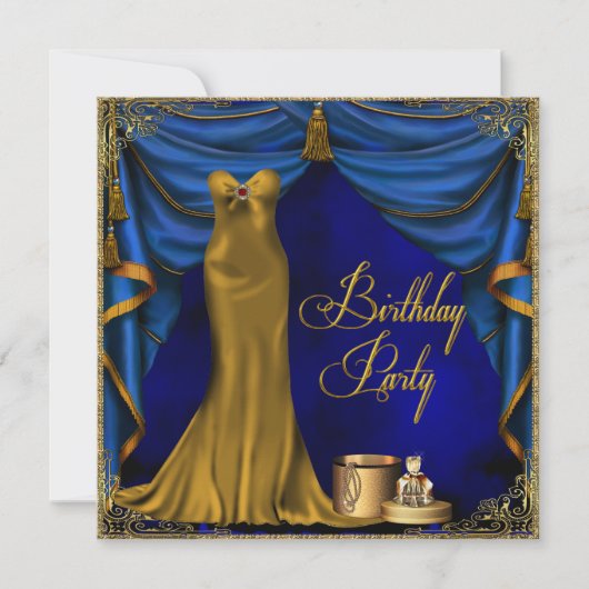 Vrouwen Royal Blue Gold Art Deco Verjaardagsfeest Kaart (Voorkant)