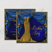 Vrouwen Royal Blue Gold Art Deco Verjaardagsfeest Kaart (Voorkant / Achterkant)
