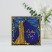 Vrouwen Royal Blue Gold Art Deco Verjaardagsfeest Kaart (Staand voorkant)