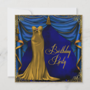 Vrouwen Royal Blue Gold Art Deco Verjaardagsfeest Kaart