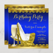 Vrouwen Royal Blue Gold High Heel Verjaardagsfeest Kaart (Voorkant / Achterkant)