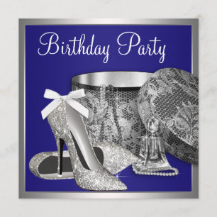 Vrouwen Royal Blue Zilveren Verjaardag Uitnodiging