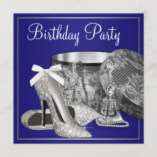 Vrouwen Royal Blue Zilveren Verjaardag Uitnodiging