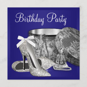 Vrouwen Royal Blue Zilveren Verjaardag Uitnodiging