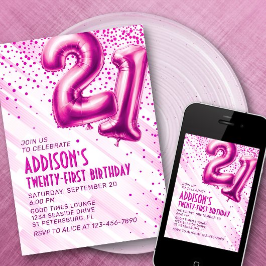 Vrouwen Roze 21ste verjaardag Uitnodiging