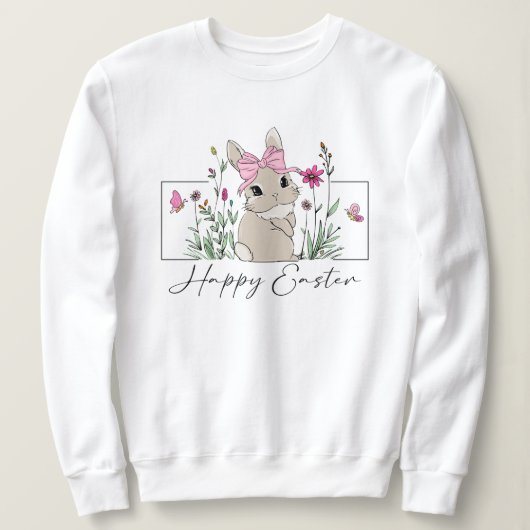 Vrouwen Roze Bloemen Happy Easter Bunny Trui (Design voorkant)