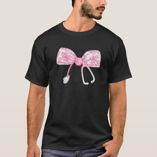 Vrouwen Roze Coquette Verpleegster Stethoscoop Bow T-shirt (Voorkant)