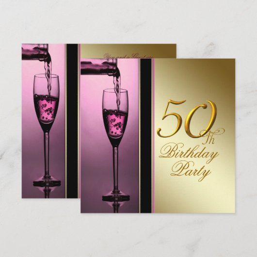 Vrouwen roze en goud 50ste verjaardagsfeest kaart (Voorkant / Achterkant)