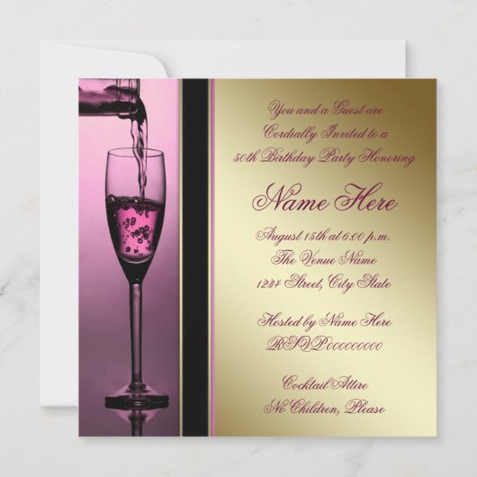 Vrouwen roze en goud 50ste verjaardagsfeest kaart (Achterkant)
