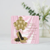 Vrouwen Roze en Goud Verjaardagsfeest Satijn Kaart (Staand voorkant)