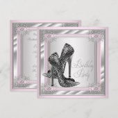 Vrouwen roze en grijs verjaardagsfeest kaart (Voorkant / Achterkant)