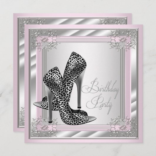 Vrouwen roze en grijs verjaardagsfeest kaart (Voorkant / Achterkant)