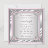 Vrouwen roze en grijs verjaardagsfeest kaart (Achterkant)