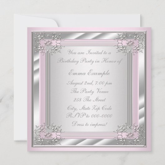 Vrouwen roze en grijs verjaardagsfeest kaart (Achterkant)