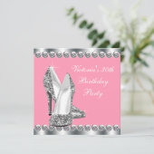 Vrouwen roze en zilveren verjaardagsfeestje kaart (Staand voorkant)