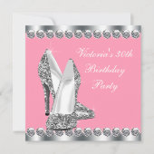 Vrouwen roze en zilveren verjaardagsfeestje kaart (Voorkant)