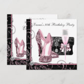 Vrouwen roze en zwarte verjaardagsfeestje kaart (Voorkant / Achterkant)
