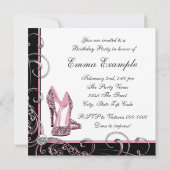 Vrouwen roze en zwarte verjaardagsfeestje kaart (Achterkant)