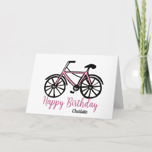 Vrouwen roze fiets verjaardag kaart