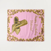 Vrouwen Roze Goud Hoge Hak Verjaardag L Achtergron Wandkleed (Voorkant (horizontaal))