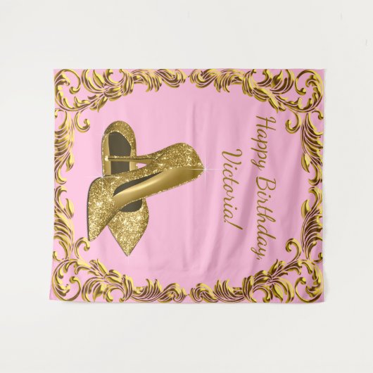 Vrouwen Roze Goud Hoge Hak Verjaardag L Achtergron Wandkleed (Voorkant (horizontaal))