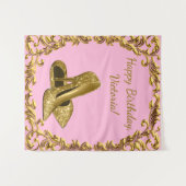 Vrouwen Roze Goud Hoge Hak Verjaardag M Achtergron Wandkleed (Voorkant (horizontaal))