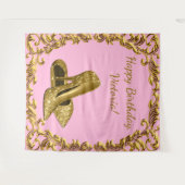 Vrouwen Roze Goud Hoge Hak Verjaardag XL Achtergro Wandkleed (Voorkant (horizontaal))