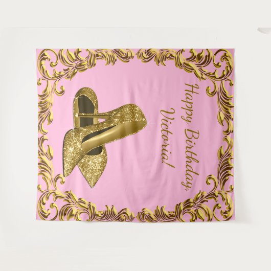 Vrouwen Roze Goud Hoge Hak Verjaardag XL Achtergro Wandkleed (Voorkant (horizontaal))