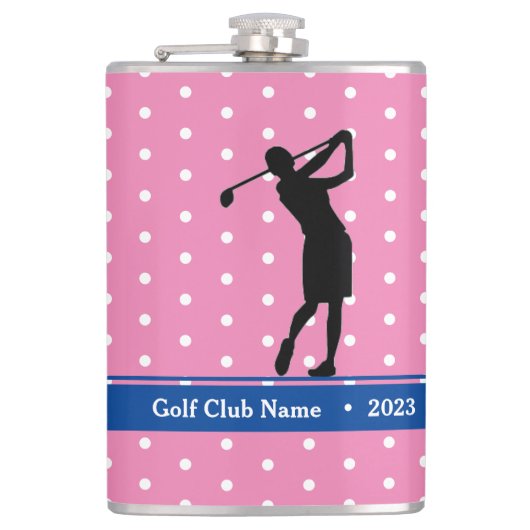 Vrouwen Roze Polkadot "Birdie Juice" fleskolf Heupfles (Voorkant)