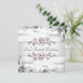 Vrouwen Roze Roos Zwart Wit 40ste Verjaardag Party Kaart (Staand voorkant)