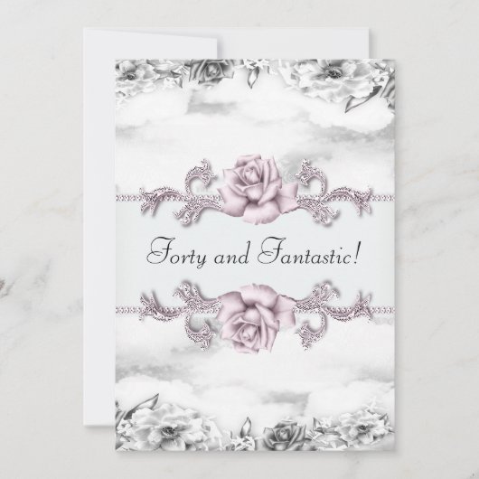 Vrouwen Roze Roos Zwart Wit 40ste Verjaardag Party Kaart (Voorkant)