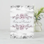 Vrouwen Roze Roos Zwart Wit 40ste Verjaardag Party Kaart (Staand voorkant)