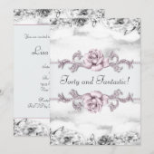 Vrouwen Roze Roos Zwart Wit 40ste Verjaardag Party Kaart (Voorkant / Achterkant)