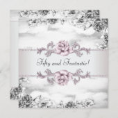 Vrouwen Roze Roos Zwart Wit 50ste Verjaardag Party Kaart (Voorkant / Achterkant)